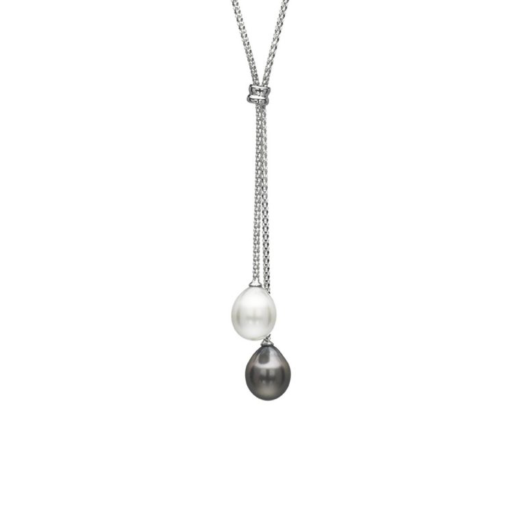 Sterling Silver Freshwater and Tahitian Pearl Double Drop Necklace