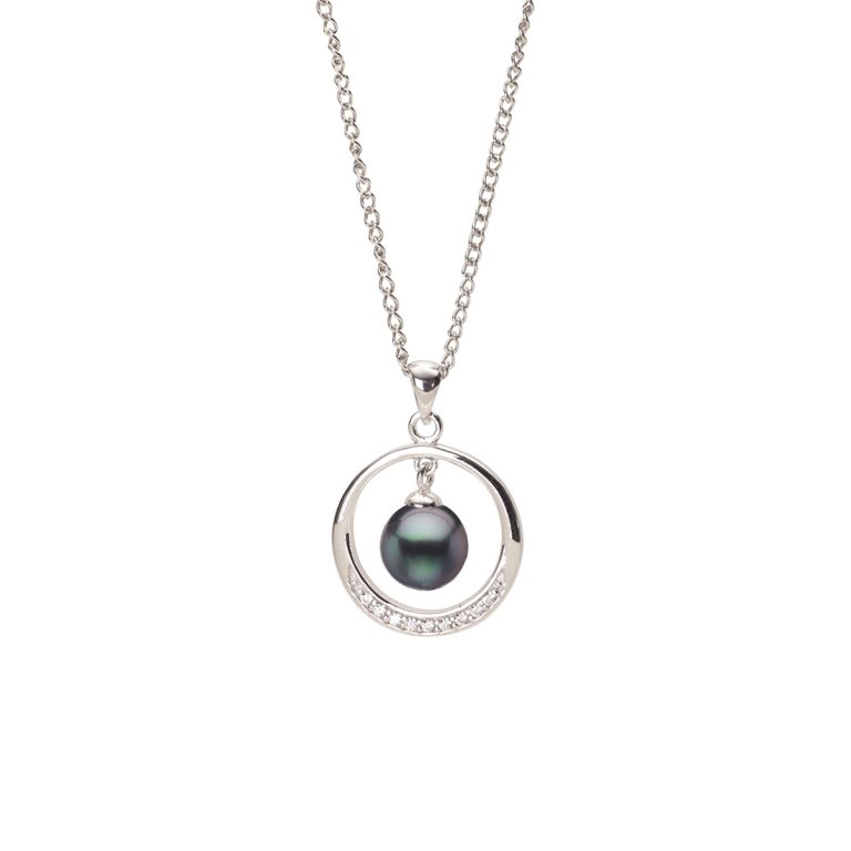 Tahitian Pearl and Cubic Zirconia Circle Pendant with Chain