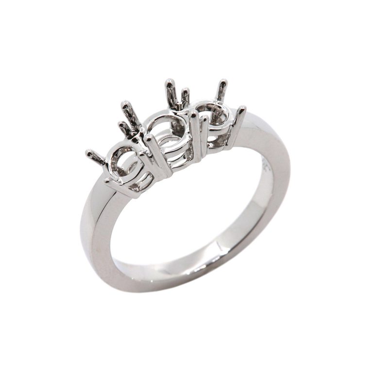 14K White Gold Three-Stone Engagement Ring Mounting