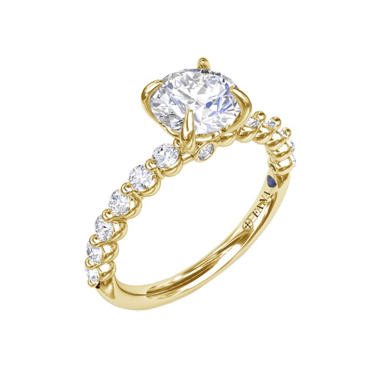 14K Yellow Gold Shared Prong Engagement Ring Semi-Mounting
