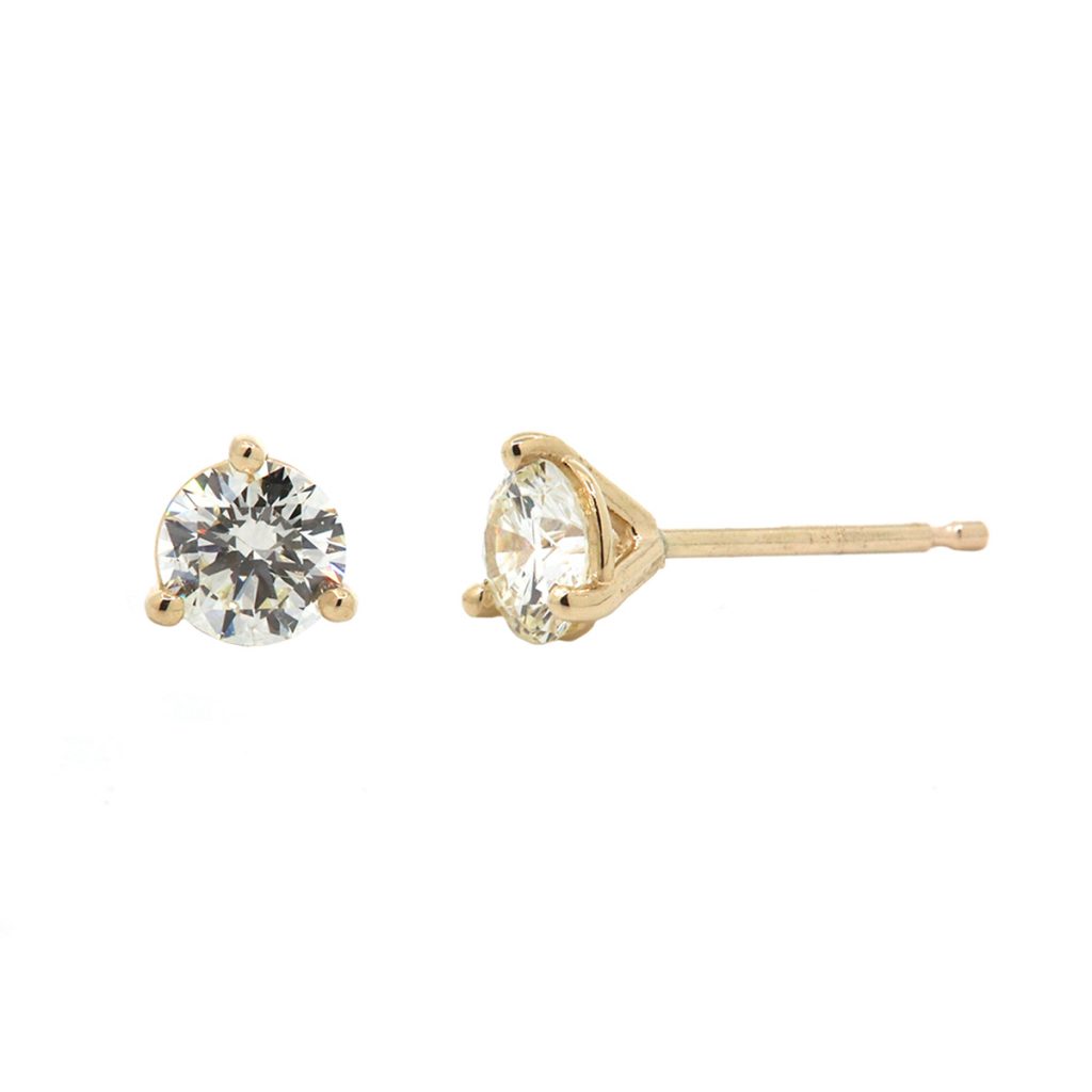 14K Yellow Gold Martini Diamond Stud Earrings