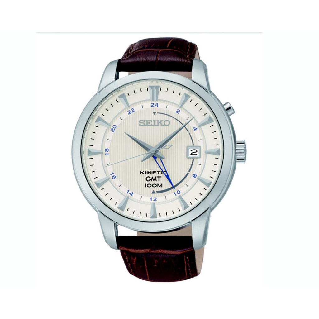 Seiko Kinetic GMT Leather Strap Watch