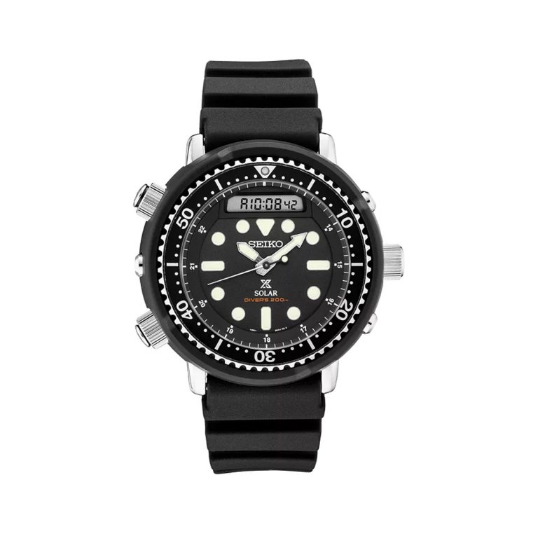 Seiko Stainless Steel and Black Prospex Solardiver Watch