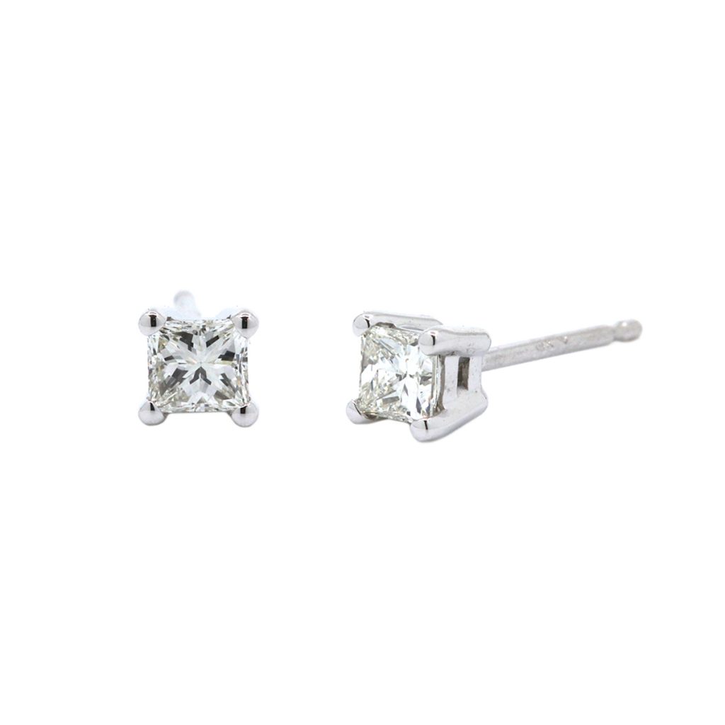 14K White Gold Princess-Cut Diamond Stud Earrings