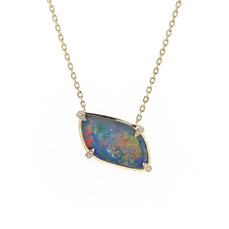 14K Yellow Gold Opal and Diamond Necklace