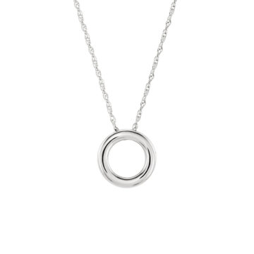 14K White Gold Polished Circle Pendant and Chain