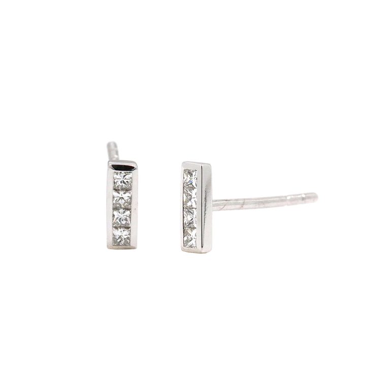14K White Gold Diamond Bar Earrings