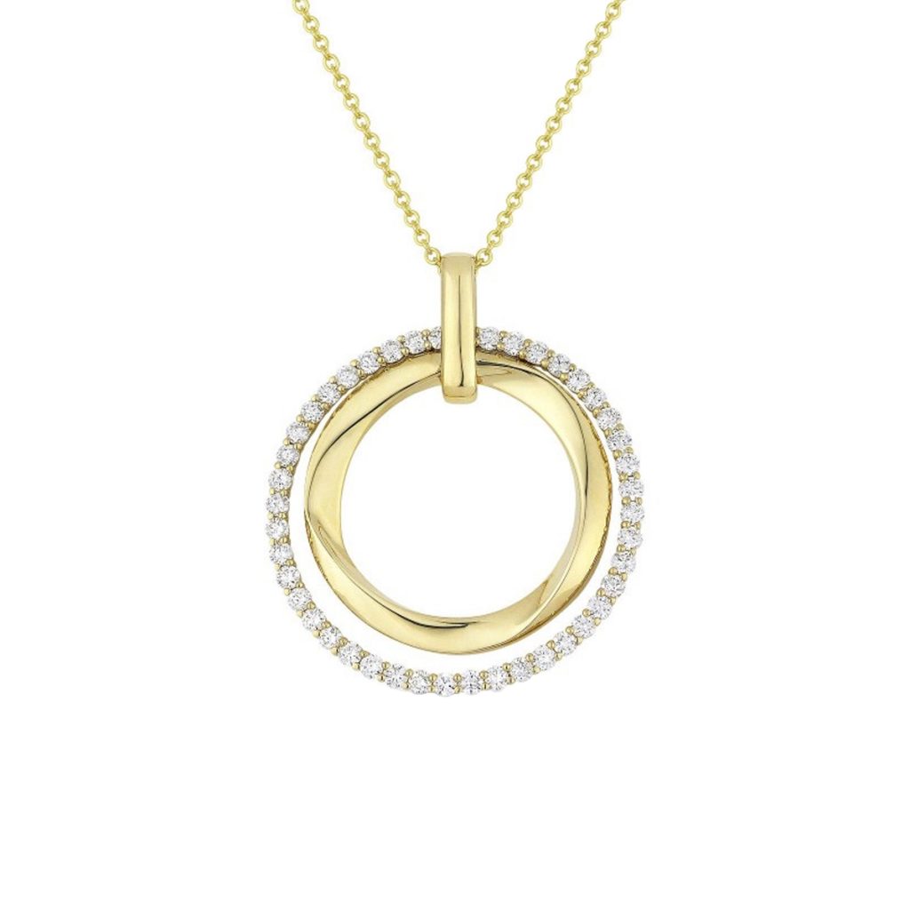 14K Yellow Gold Circle Diamond Pendant with Chain