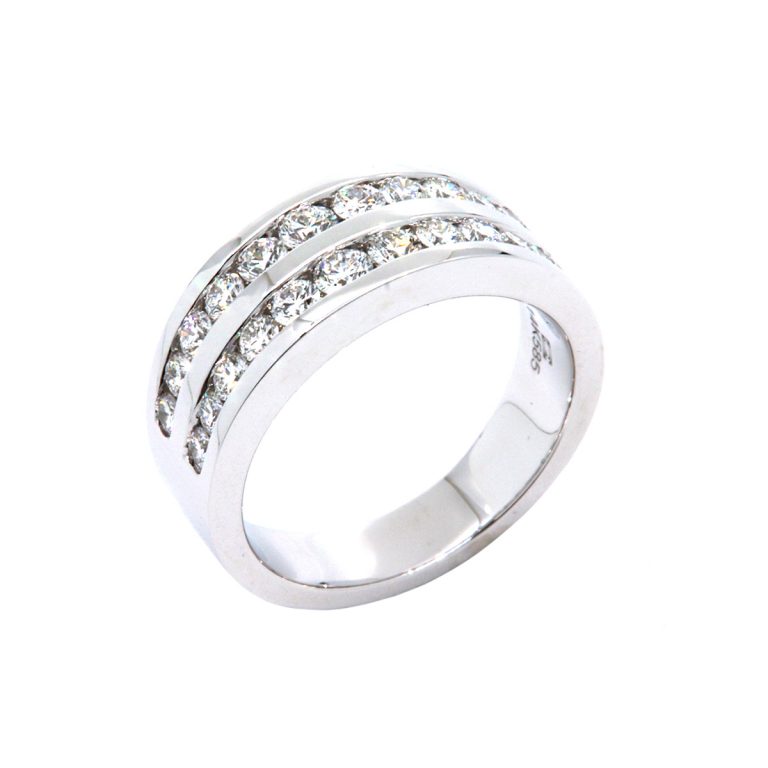 14K White Gold Two Row Diamond Ring - Josephs Jewelers