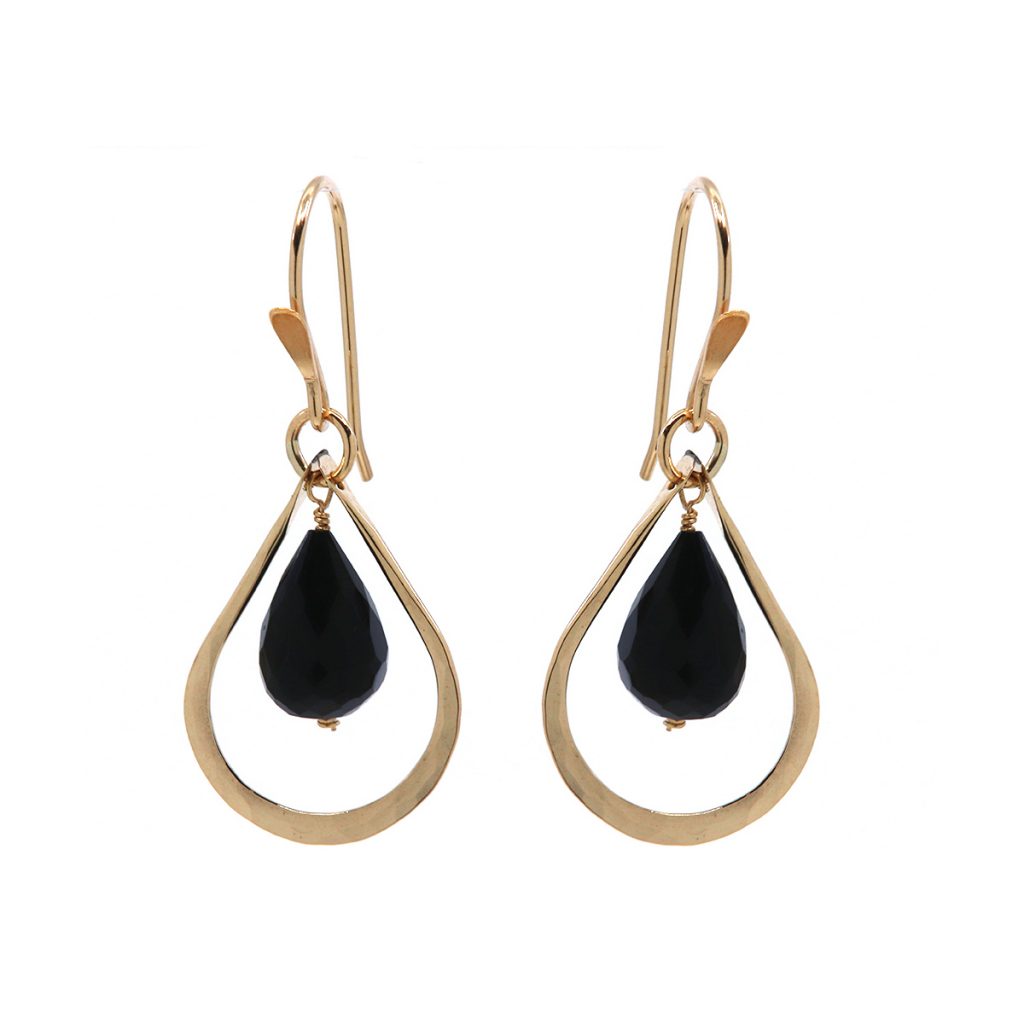 Yellow Gold Filled Black Spinel Earrings