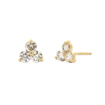 14K Yellow Gold Three-Diamond Cluster Stud Earrings