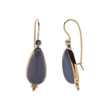 14K Yellow Gold Chalcedony and Tanzanite Earrings