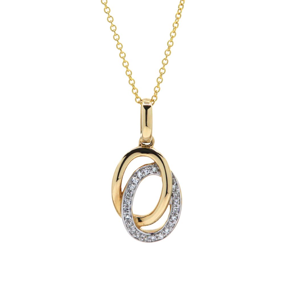 14K Yellow Gold Interlocked Oval Diamond Pendant and Chain