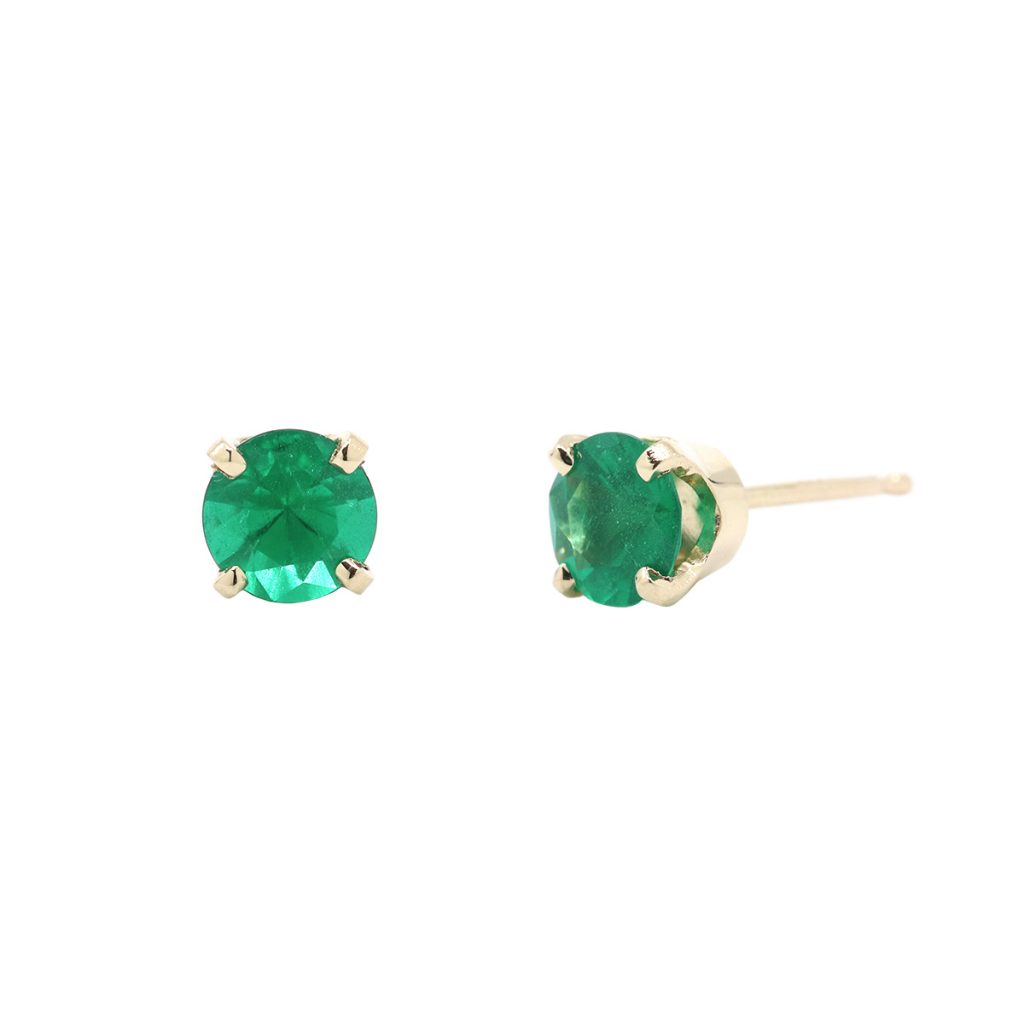 14K Yellow Gold Emerald Stud Earrings
