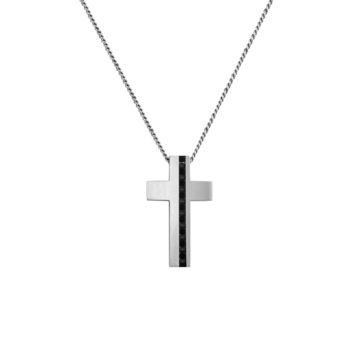 Stainless Steel Carbon Fiber Cross Pendant with Chain
