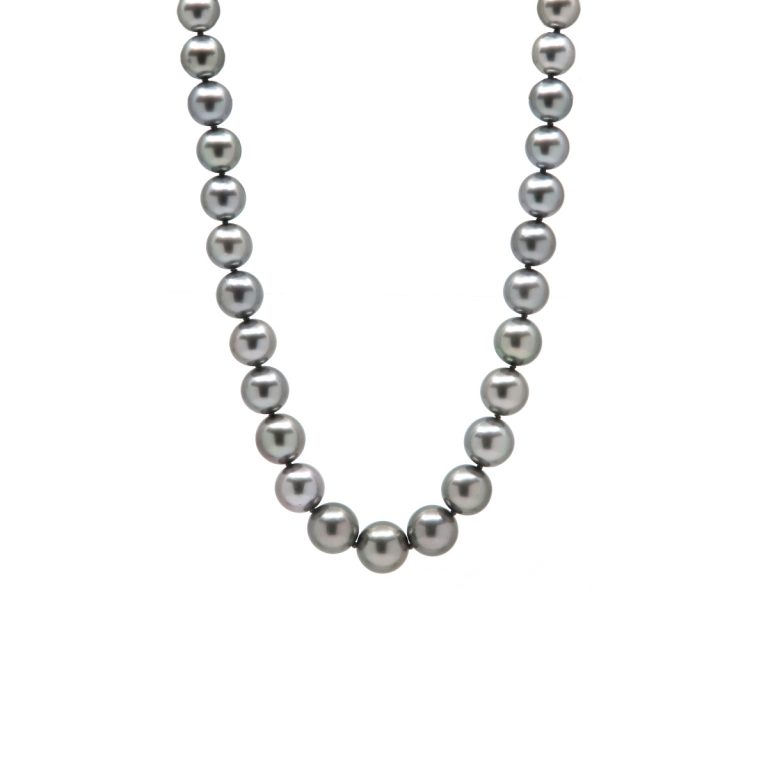 14K White Gold Black Tahitian Pearl Necklace