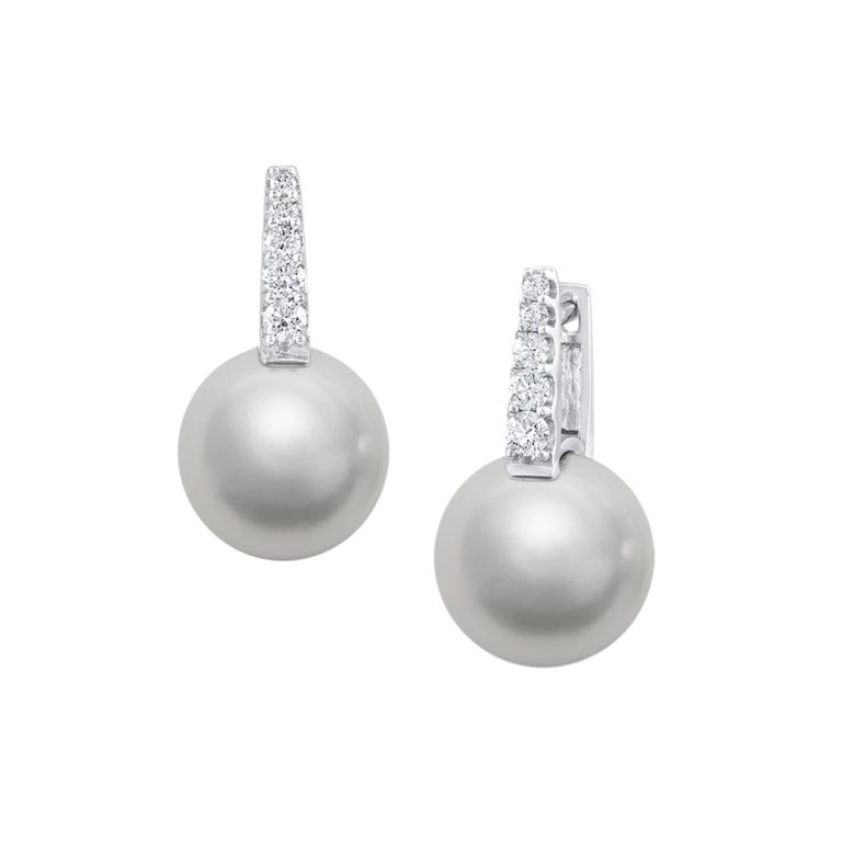 18K White Gold Pearl and Diamond Graduated Earrings