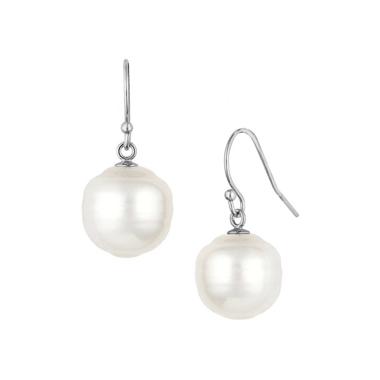 14K White Gold South Sea Pearl Dangle Earrings