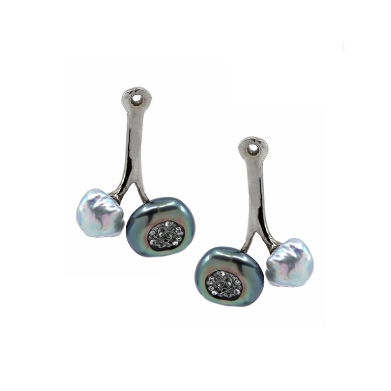 14K White Gold Pearl and Geode Earring Jackets