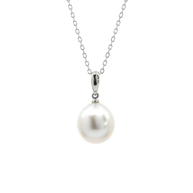 14K White Gold South Sea White Pearl Pendant and Chain