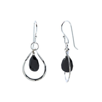 Sterling Silver Pear-Shaped Black Spinel Earrings
