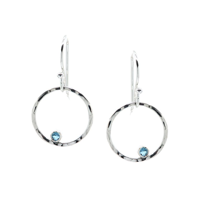 Sterling Silver Blue Topaz Circle Earrings