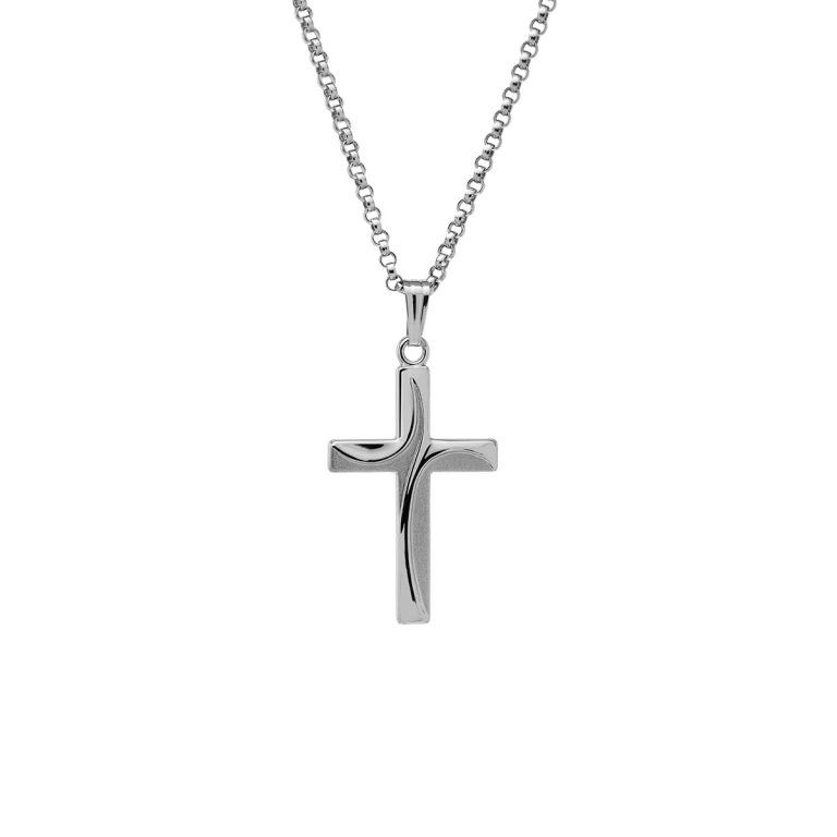 Sterling Silver Swirl Design Cross Pendant with Chain