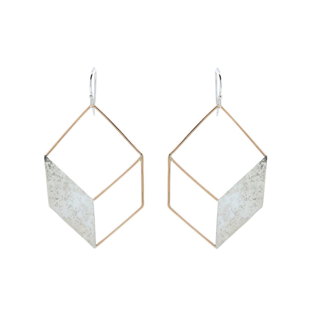 Sterling Silver and Yellow Gold Filled Textured Cube Earrings