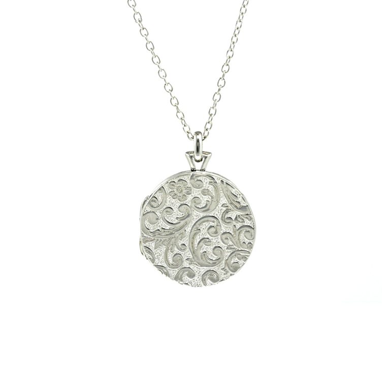 Sterling Silver Round Floral Locket with Chain