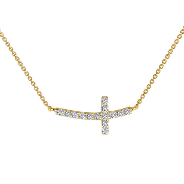 Sterling Silver Yellow Gold Plated Sideways Cross Necklace
