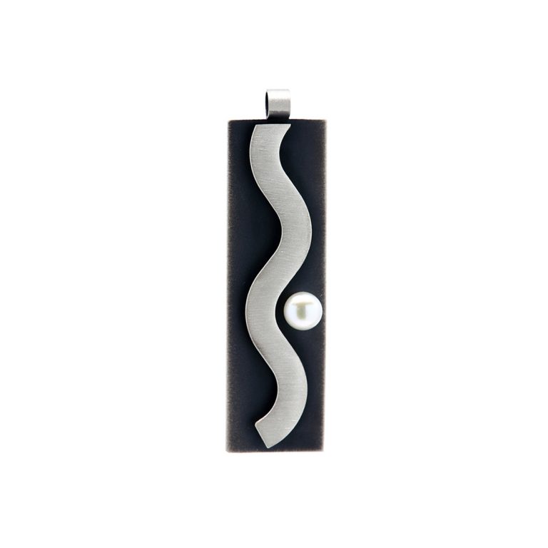 Oxidized Sterling Silver Rectangle White Pearl Pendant