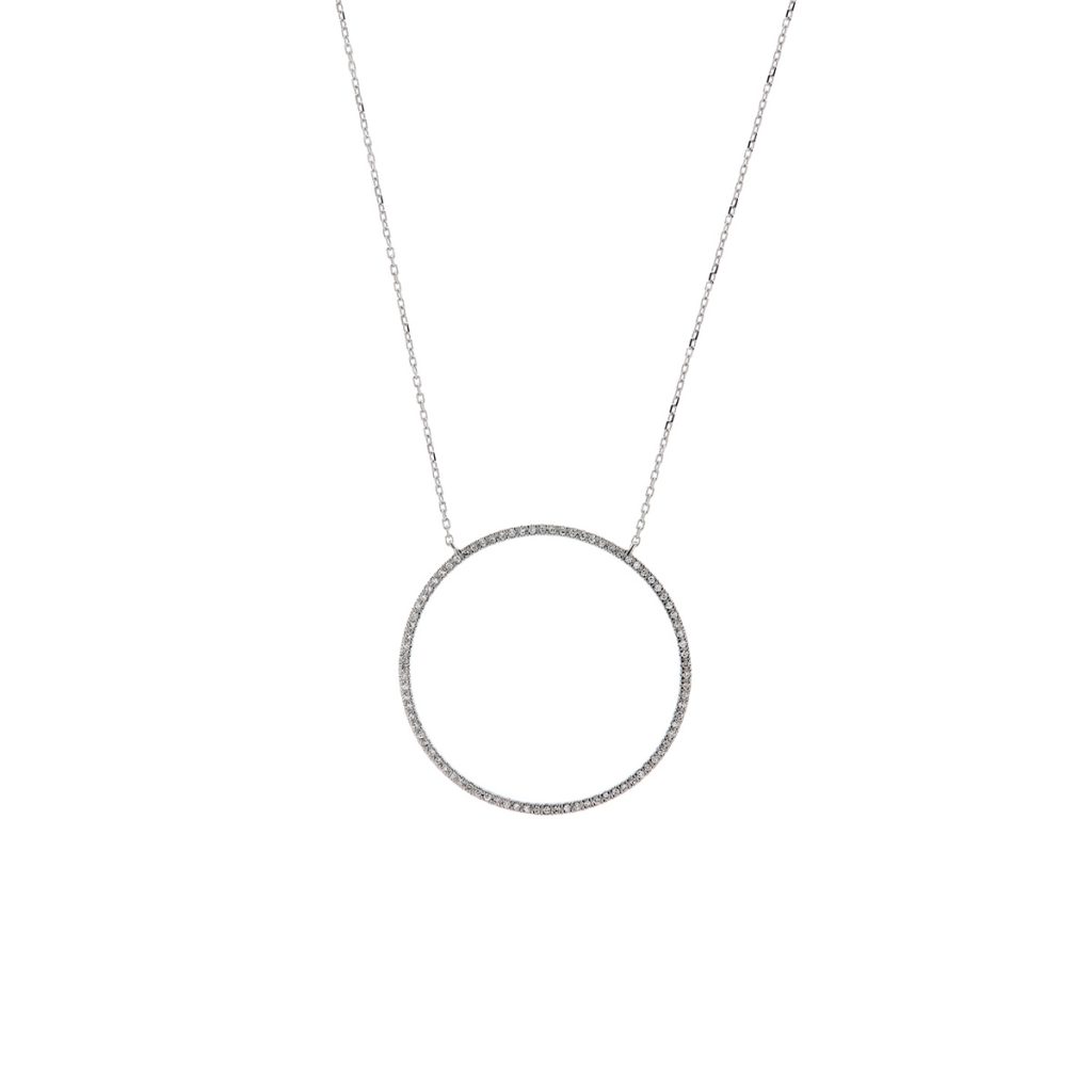 14K White Gold Circle Diamond Necklace
