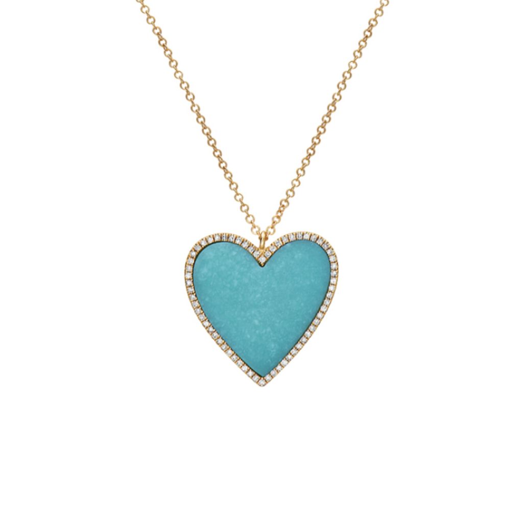 14K Yellow Gold Turquoise Heart Pendant and Chain