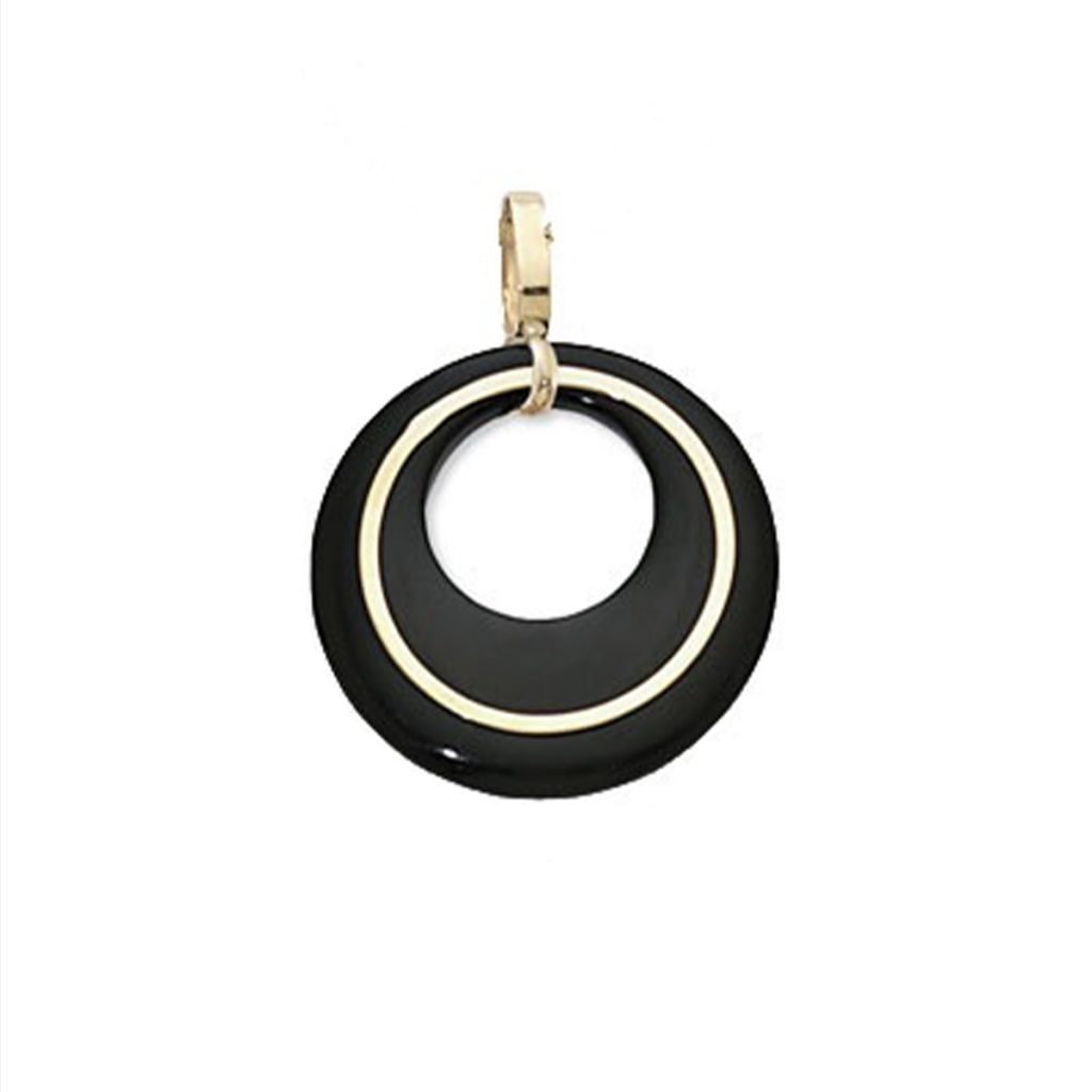 14K Yellow Gold Black Onyx Circle Pendant
