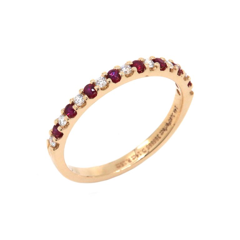 14K Yellow Gold Shared Prong Ruby and Diamond Band