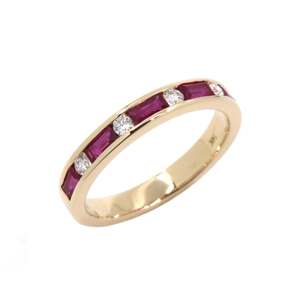 14K Yellow Gold Baguette Ruby and Diamond Band