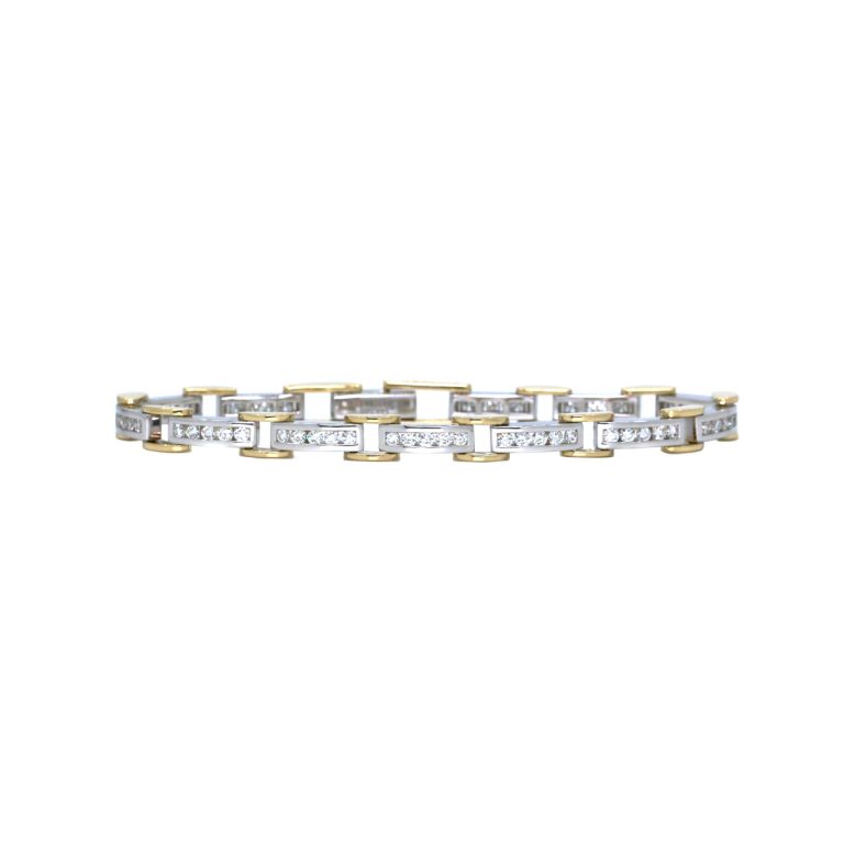 14K Two-Tone Diamond Bar Link Bracelet