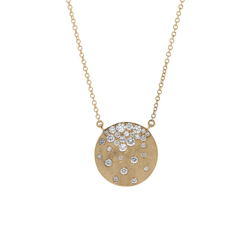 14K Yellow Gold Scattered Diamond Circle Necklace
