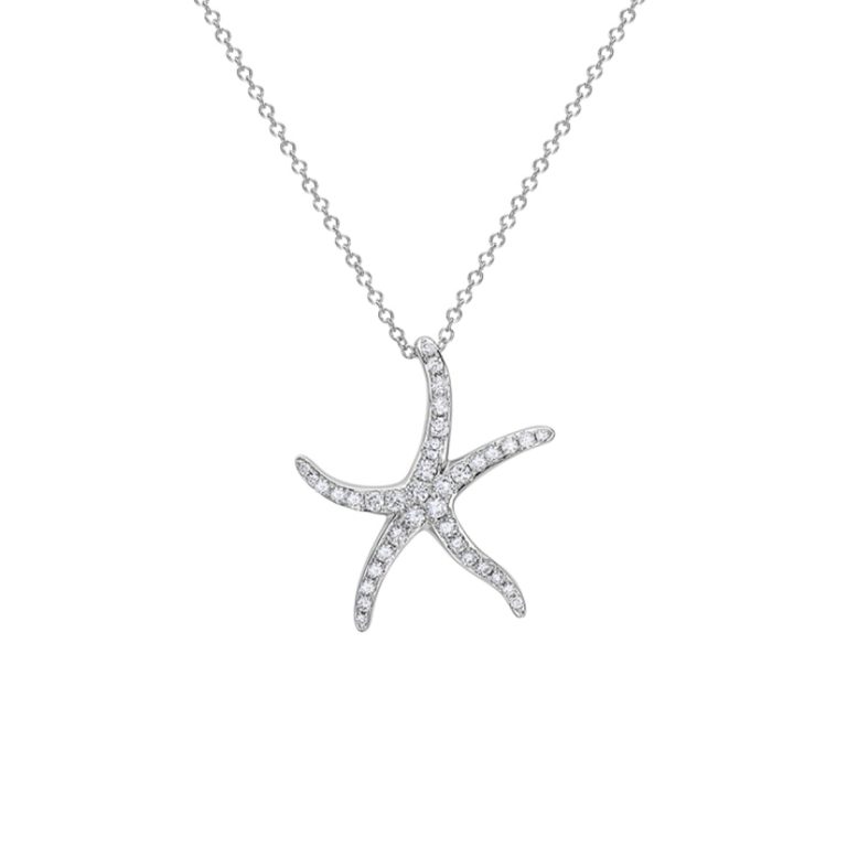 14K White Gold Starfish Diamond Pendant with Chain