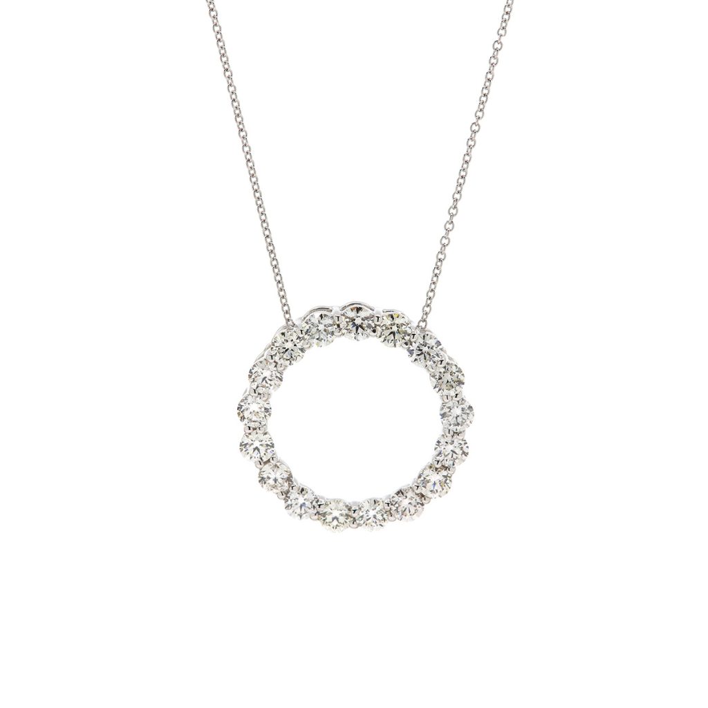 14K White Gold Open Circle Diamond Pendant and Chain - Josephs Jewelers