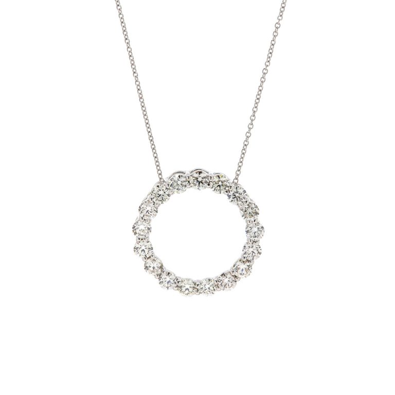 14K White Gold Open Circle Diamond Pendant and Chain