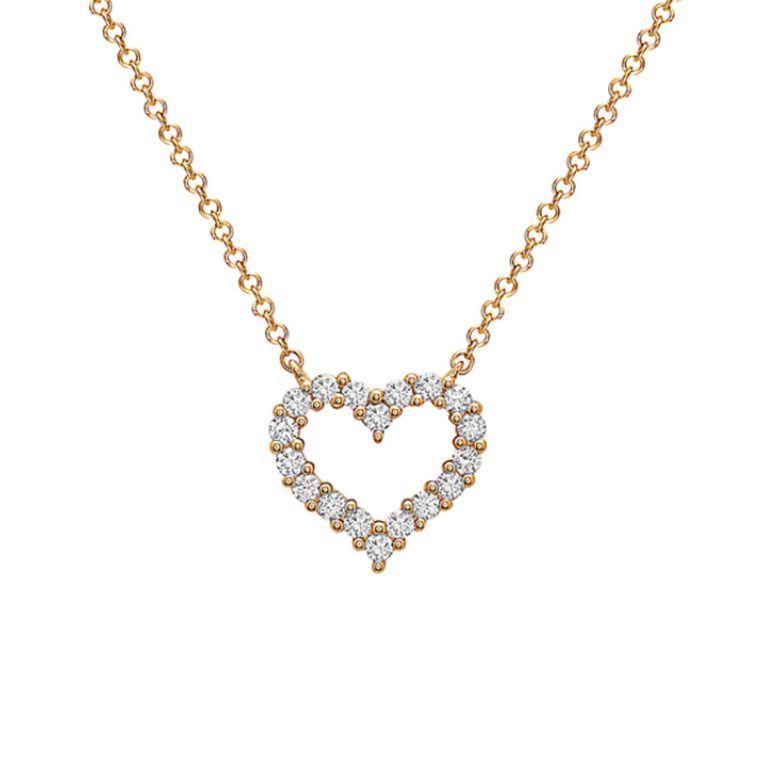 14K Yellow Gold Open Diamond Heart Necklace