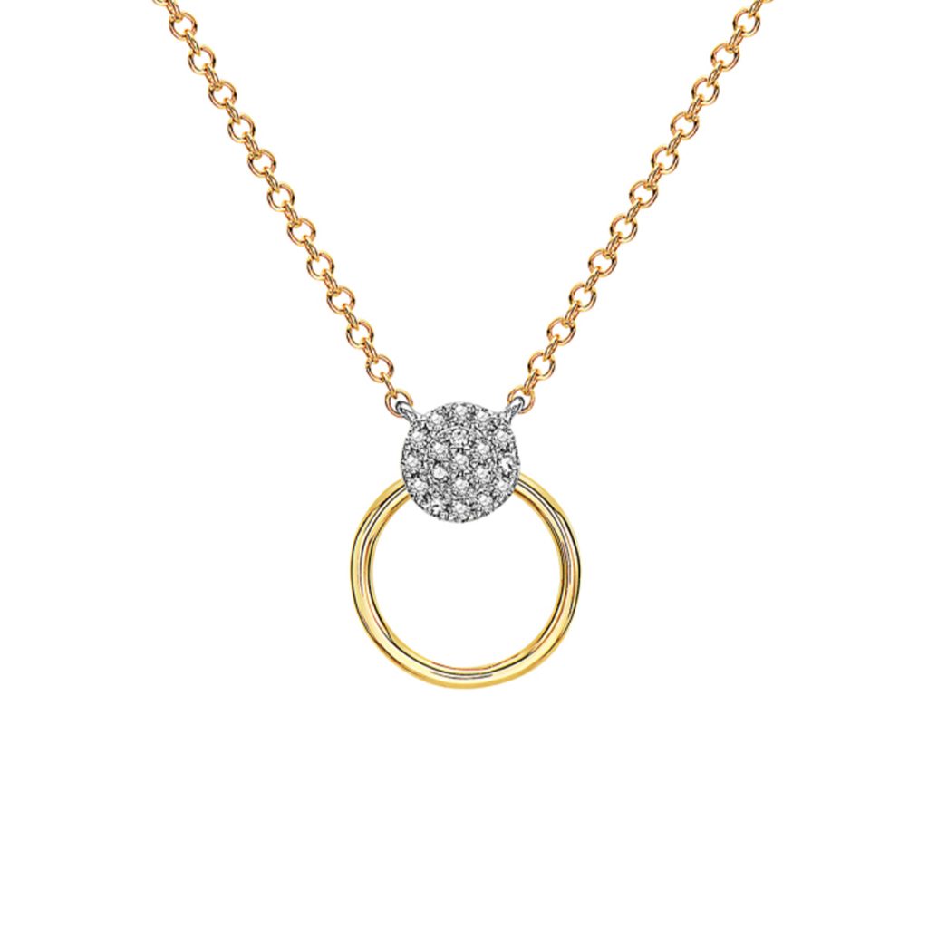 14K Two-Tone Pavé Diamond and Polished Circle Necklace