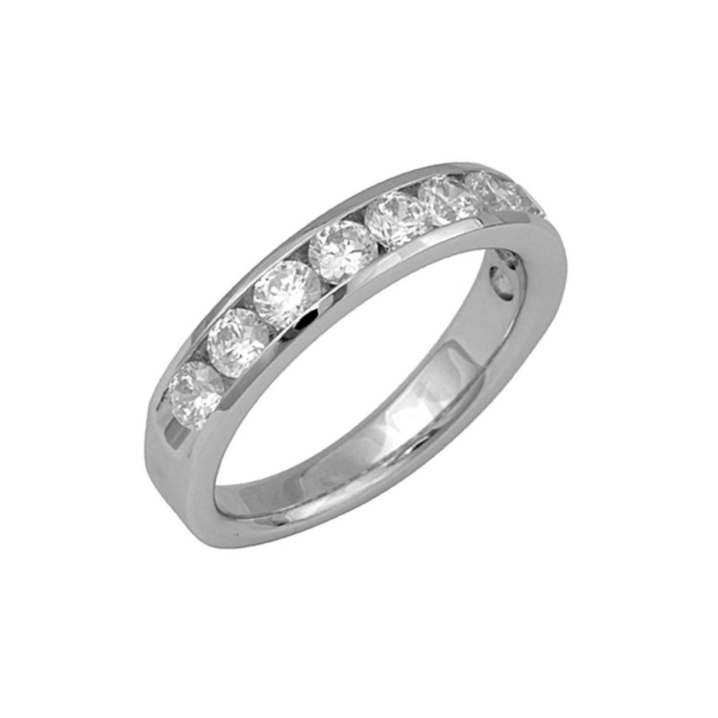 14K White Gold Scooped Channel Edge Band