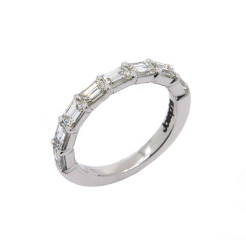 18K White Gold Emerald Cut Diamond Halfway Buttercup Band