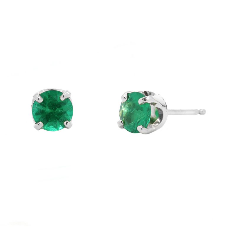 14K White Gold Four Prong Emerald Earrings