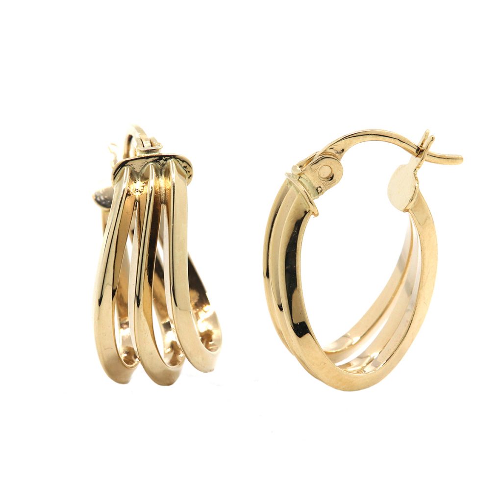 14K Yellow Gold Triple Curve Oval Hoops