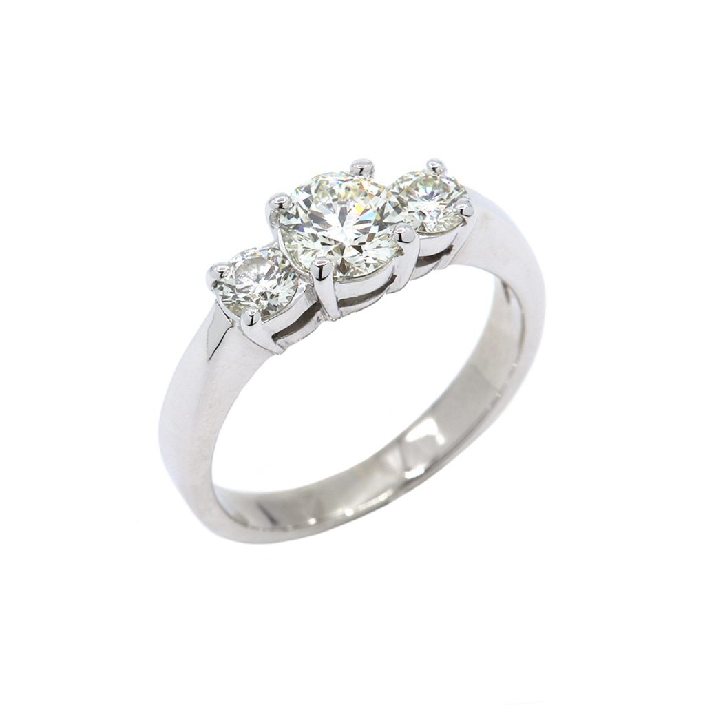 14K White Gold Three-Stone Estate Engagement Ring