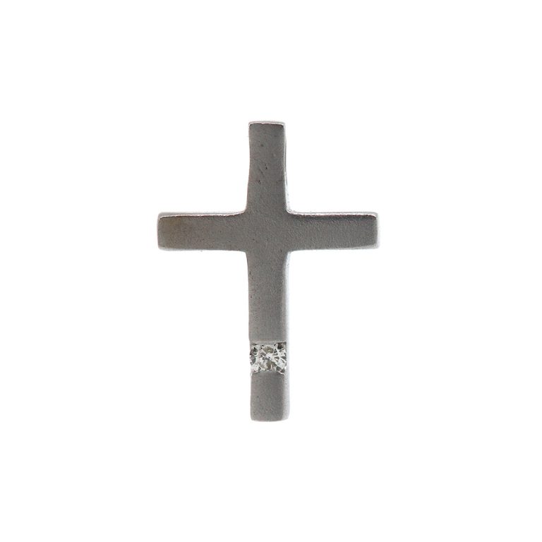 14K White Gold Matte Cross Pendant with Diamond