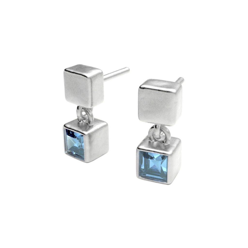 Sterling Silver Blue Topaz Cube Drop Earrings